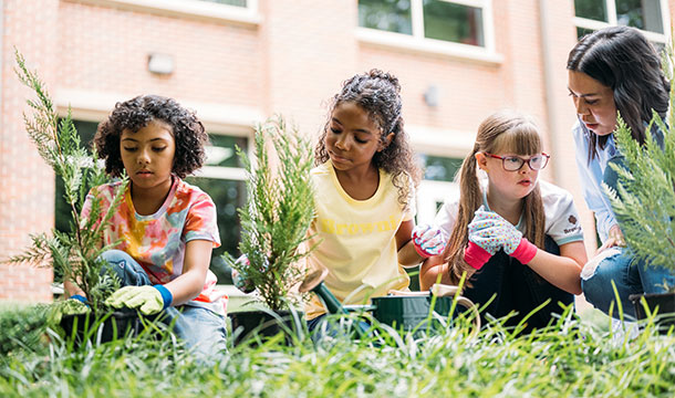 Girls gardening